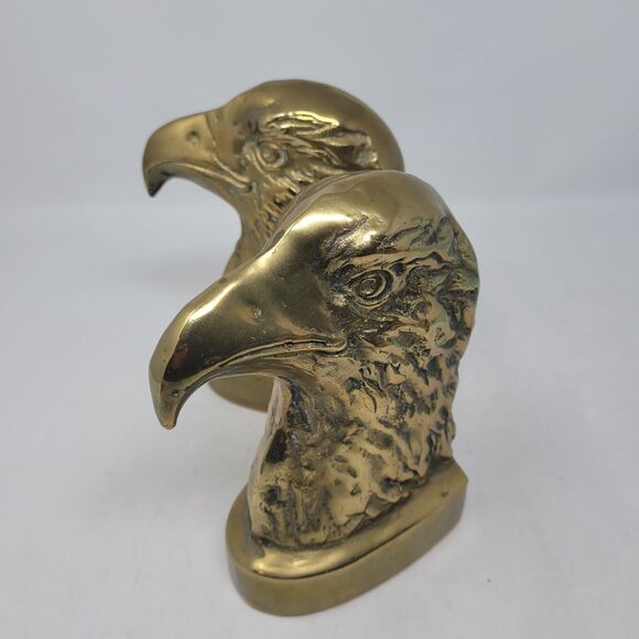 Eagle Head PAIR VTG Bookend or Brass Door Stopper Heavy "MadMen" 1950's Federal - Picture 3 of 13